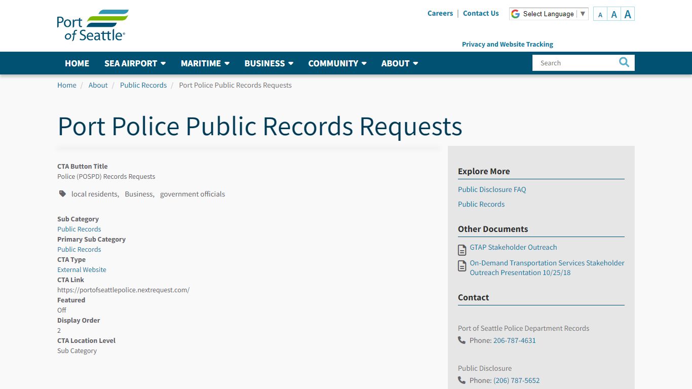 Port Police Public Records Requests | Port of Seattle